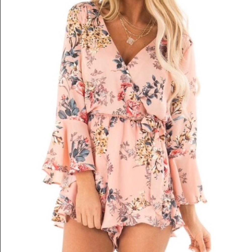Floral wrap style romper 3/4 sleeve